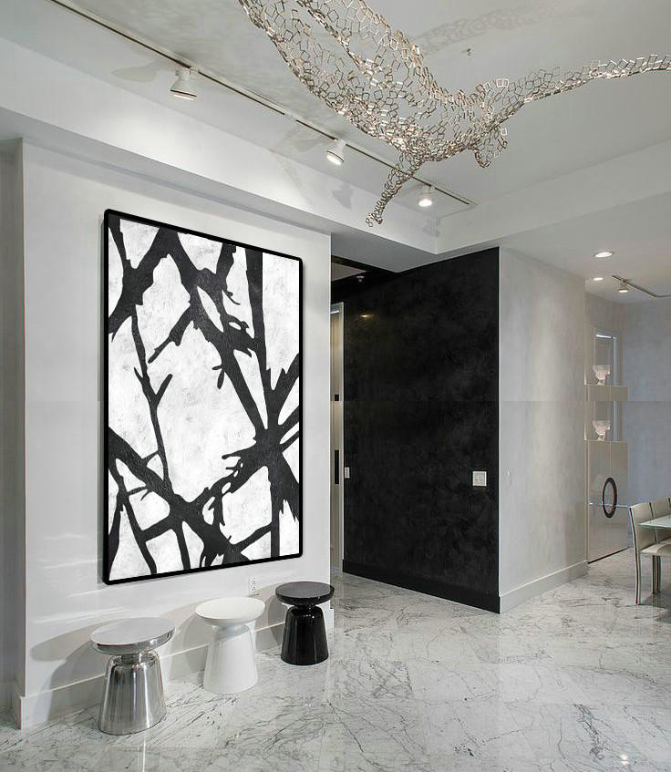 Original Art Acrylic Painting,Black And White Minimal Painting On Canvas - Acrylic Painting Large Wall Art